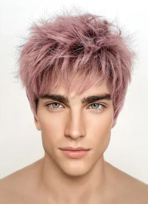 Ash Pink With Dark Roots Straight Pixie Synthetic Hair Men's Wig NS427