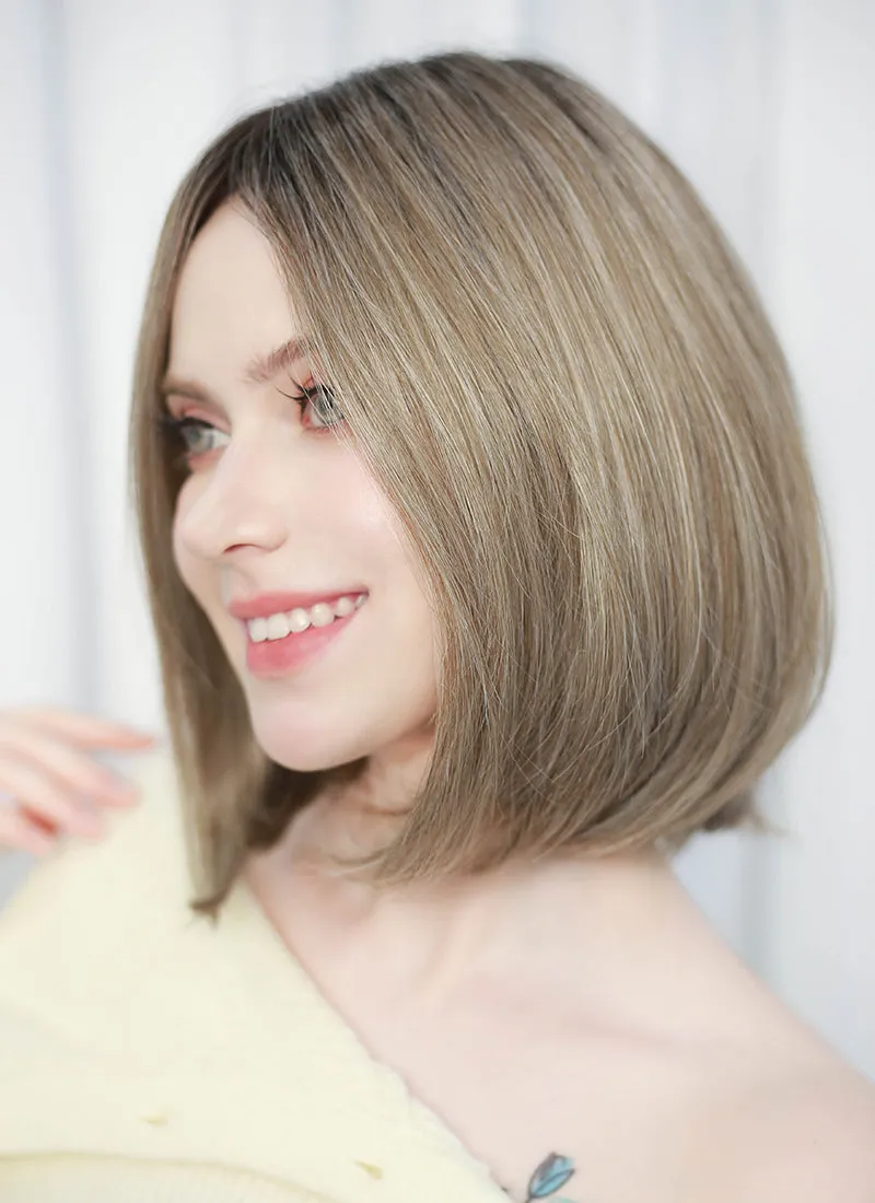 Balayage Blonde With Dark Roots Straight Mono Top Bob Lace Wig MN005