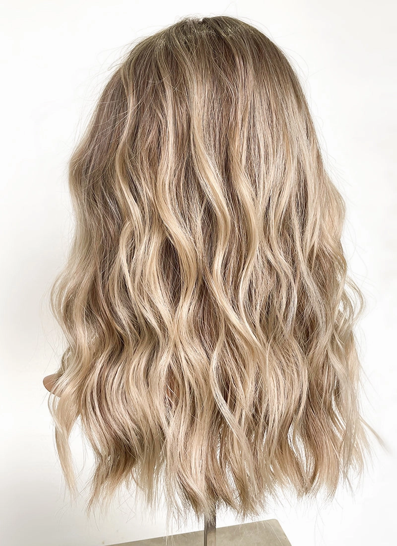 Balayage Blonde Highlights Money Piece Wavy Lace Front Synthetic Wig LF6001