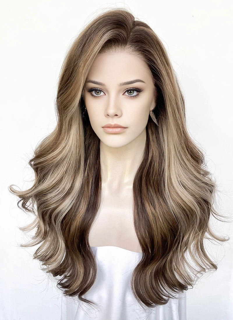 Balayage Blonde Mixed Brown Wavy Lace Front Kanekalon Synthetic Wig LFS045