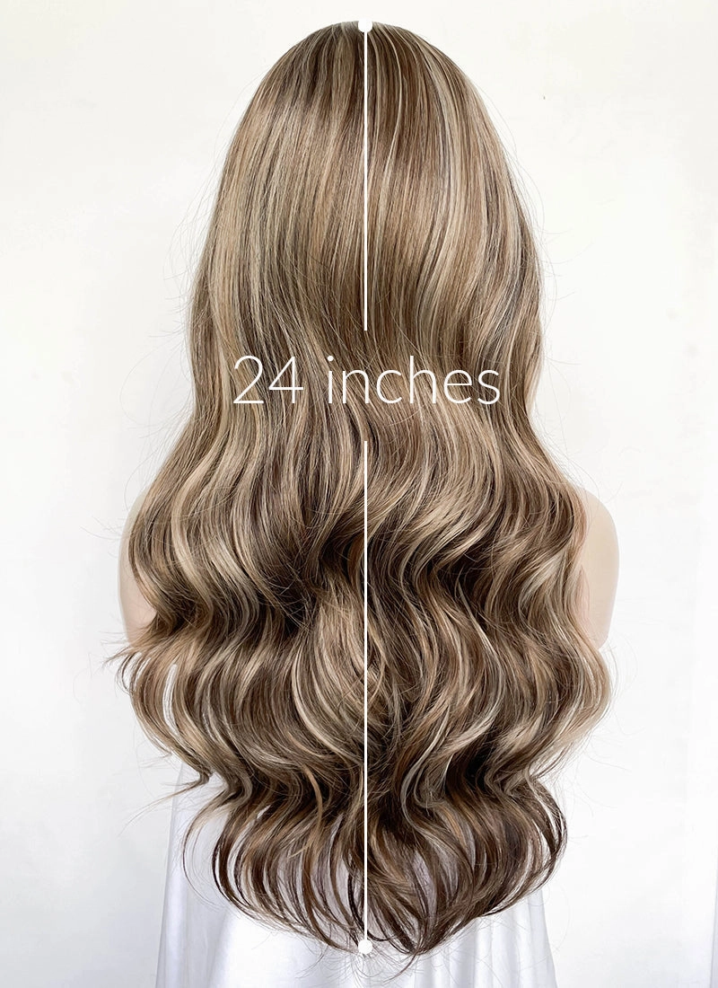 Balayage Blonde Mixed Brown Wavy Lace Front Kanekalon Synthetic Wig LFS045