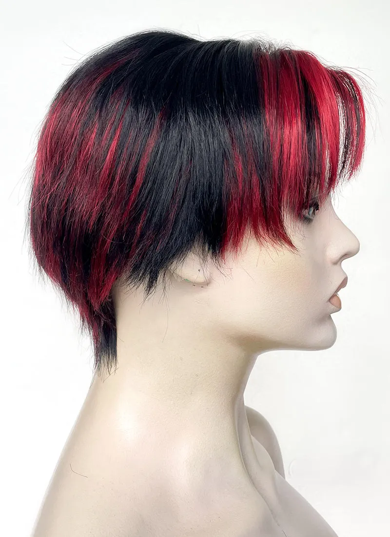 Black Mixed Red Straight Lace Front Synthetic Men's Wig LF6027