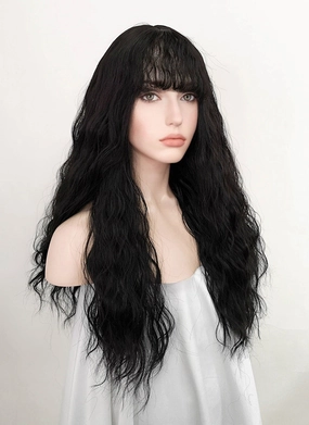 Black Wavy Synthetic Wig NS347