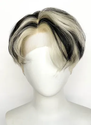 Blonde Mixed Black Straight Lace Front Synthetic Men's Wig LF8044