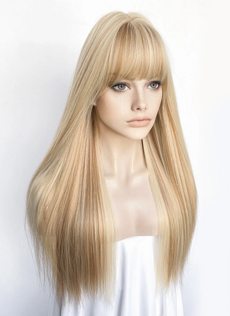 Blonde Mixed Brown Straight Synthetic Hair Wig NS520
