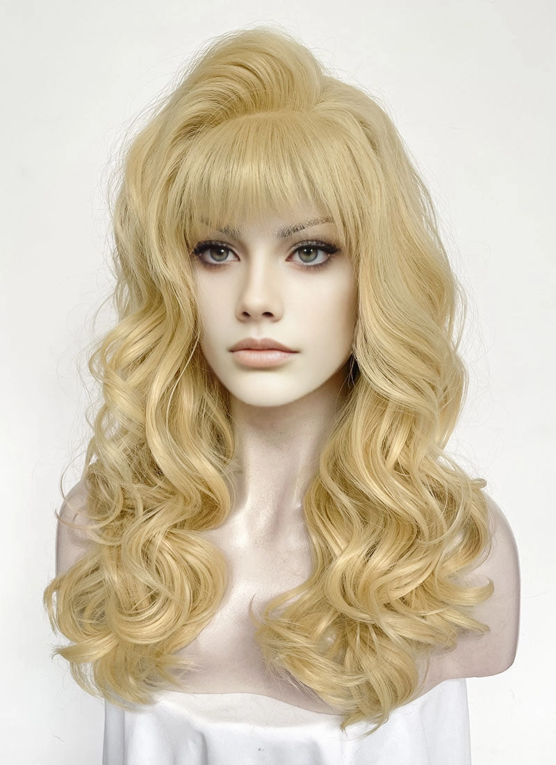 Blonde Wavy Lace Front Synthetic Hair Wig With Fuffy Bang LF8052