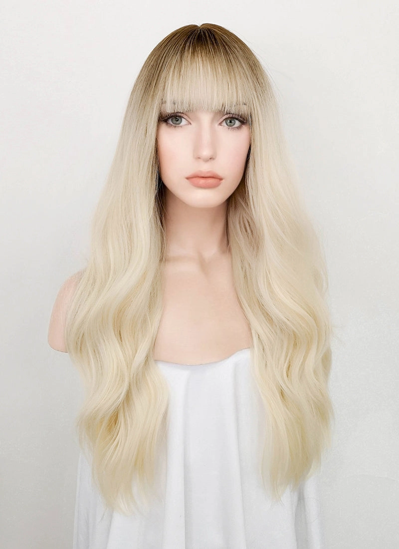 Blonde With Brown Roots Wavy Synthetic Wig NS381