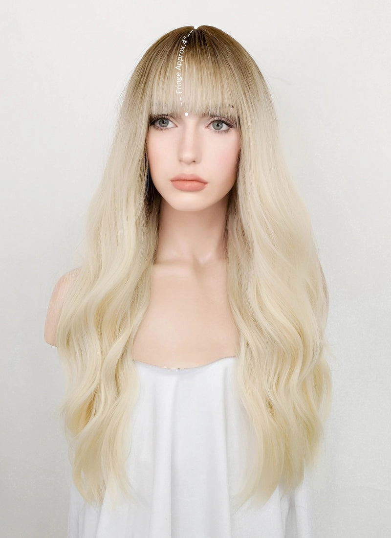 Blonde With Brown Roots Wavy Synthetic Wig NS381
