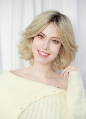 Blonde With Dark Roots Wavy Mono Top Lace Wig MN003