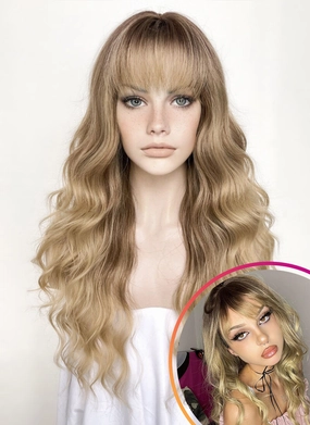 Brown Blonde Ombre Wavy Synthetic Hair Wig NS479