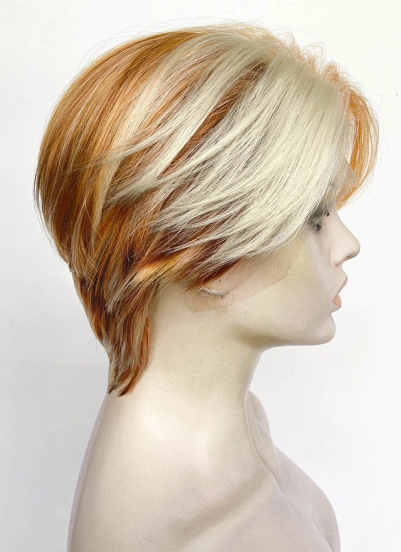 Brown Mixed Blonde Copper Straight Lace Front Synthetic Men's Wig LF8027