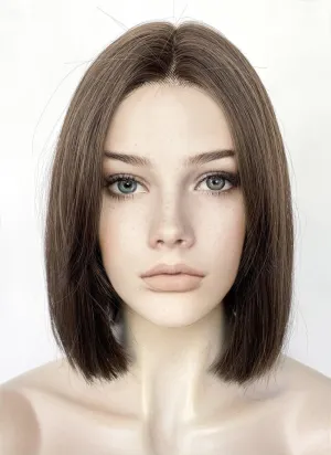 Brunette Curtain Bangs Straight Bob Lace Front Synthetic Hair Wig LF3322