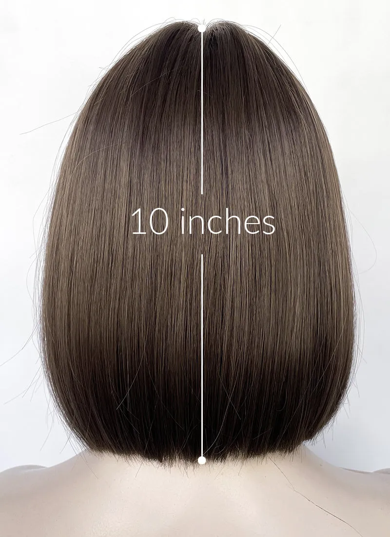 Brunette Curtain Bangs Straight Bob Lace Front Synthetic Hair Wig LF3322