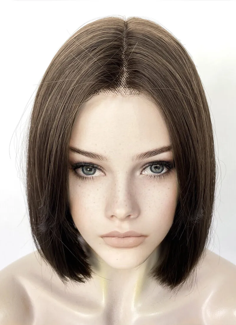 Brunette Curtain Bangs Straight Bob Lace Front Synthetic Hair Wig LF3322