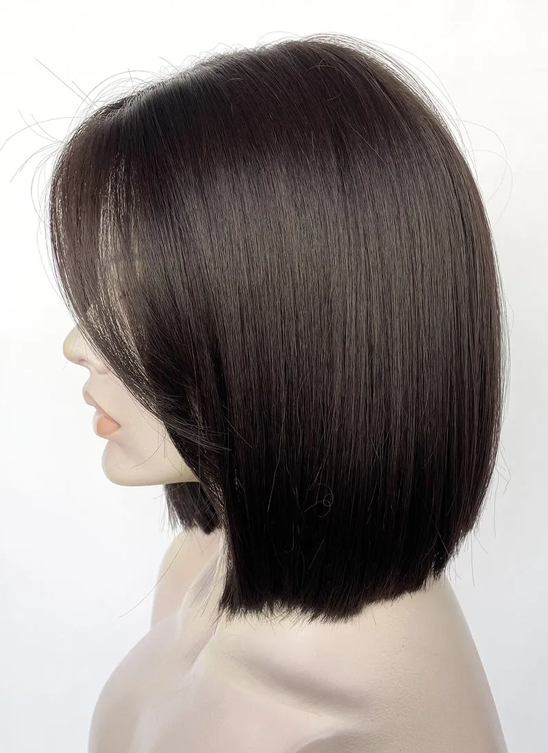 Brunette Curtain Bangs Straight Bob Lace Front Synthetic Hair Wig LF3323