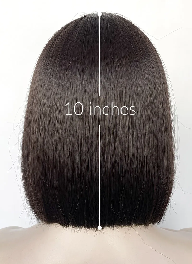 Brunette Curtain Bangs Straight Bob Lace Front Synthetic Hair Wig LF3323