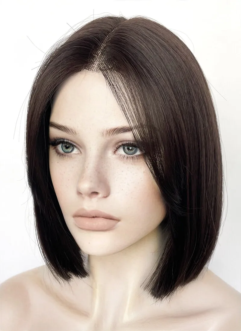 Brunette Curtain Bangs Straight Bob Lace Front Synthetic Hair Wig LF3323