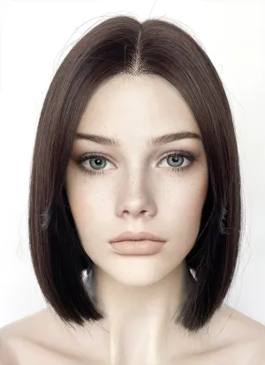 Brunette Curtain Bangs Straight Bob Lace Front Synthetic Hair Wig LF3323