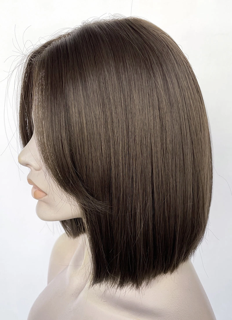 Brunette Curtain Bangs Straight Bob Lace Front Synthetic Hair Wig LF3322