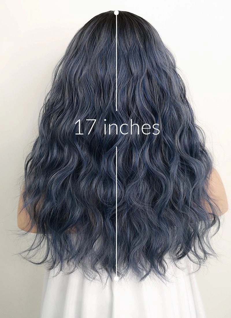 Dark Blue With Dark Roots Wavy Synthetic Wig NS054