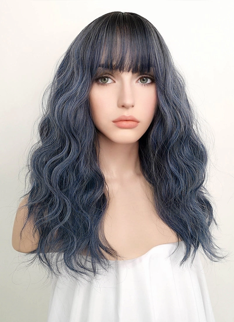 Dark Blue With Dark Roots Wavy Synthetic Wig NS054