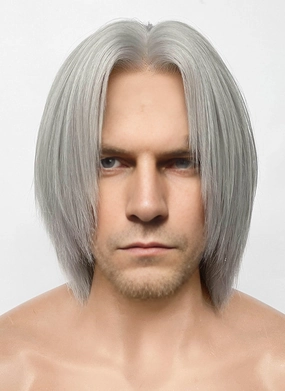 Devil May Cry Dante Grey Straight Yaki Lace Front Synthetic Men's Wig LF6117