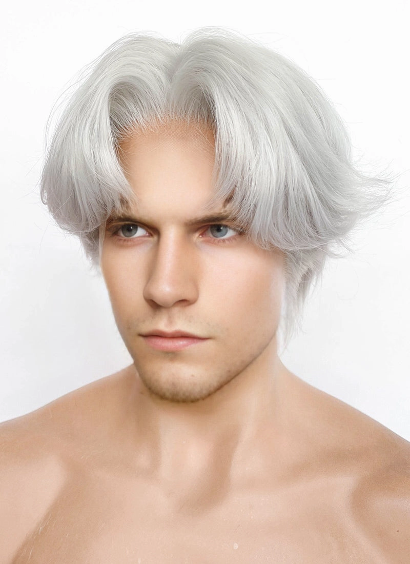 Devil May Cry Dante Silver Grey Wavy Lace Front Synthetic Men's Wig LF6116