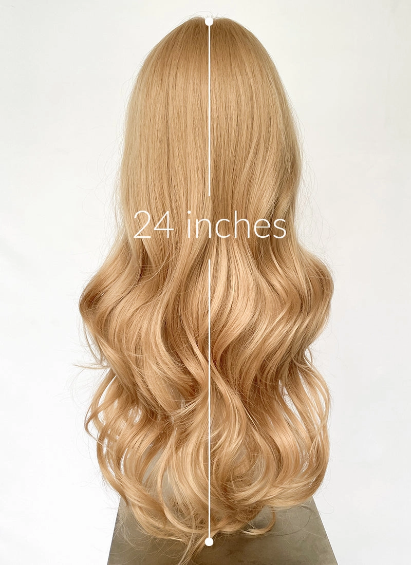 Golden Blonde Curtain Bangs Wavy Lace Front Synthetic Hair Wig LF3341