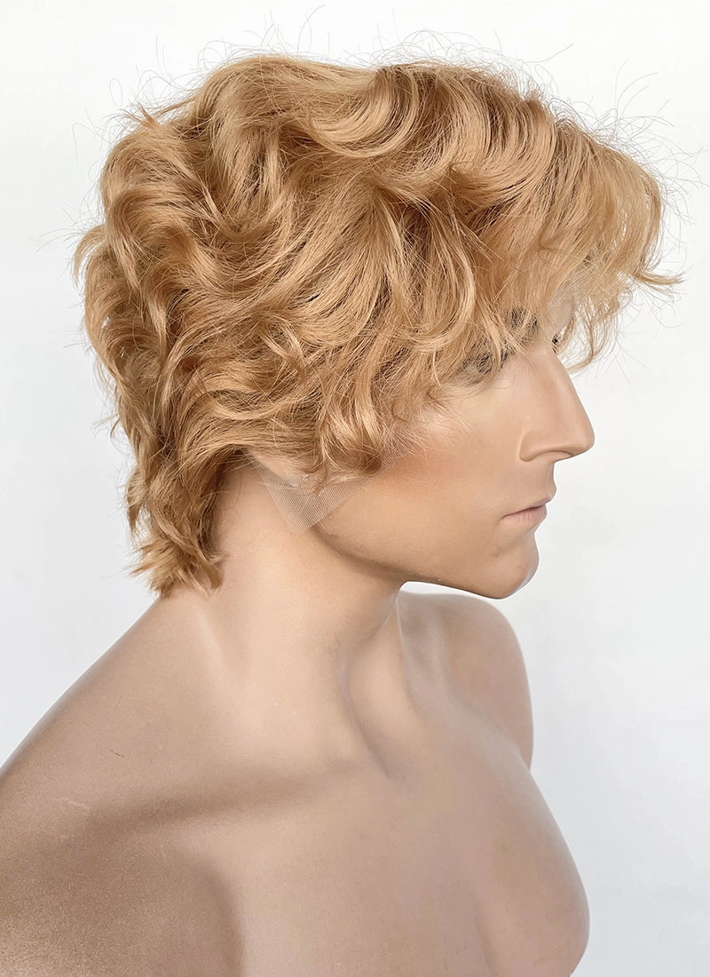 Golden Blonde Wavy Lace Front Synthetic Men's Wig LF8036
