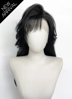Jet Black Straight Lace Front Synthetic Hair Wig With Fuffy Bang LF8053