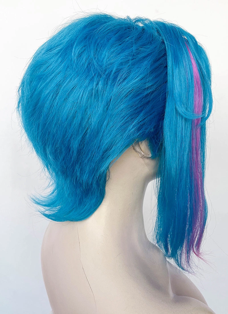 League of Legends LOL Arcane Jinx Turquoise Blue Mixed Pink Straight Lace Front Synthetic Wig LF6097