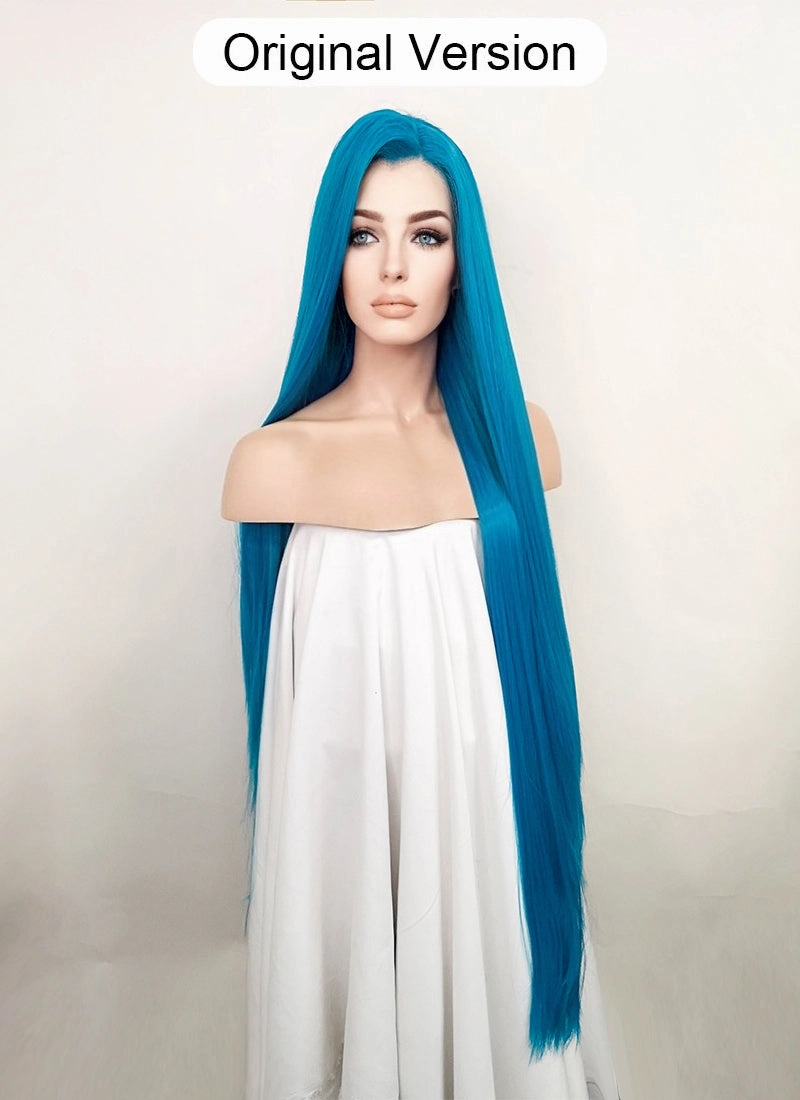 League of Legends LOL Arcane Jinx Turquoise Blue Straight Lace Front Synthetic Wig LN6020