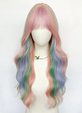 My Little Pony Princess Celestia Pink Rainbow Color Wavy Synthetic Wig NS550