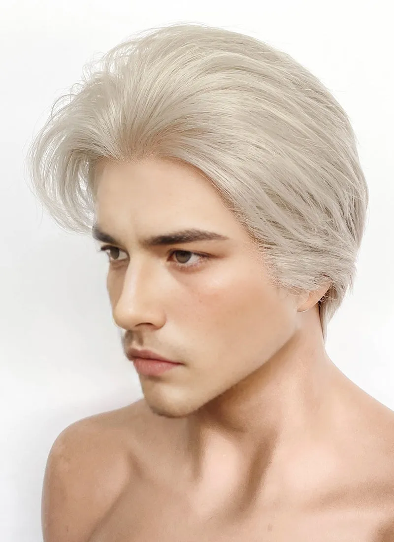 Pastel Grey Blonde Straight Lace Front Synthetic Men's Wig LF8038