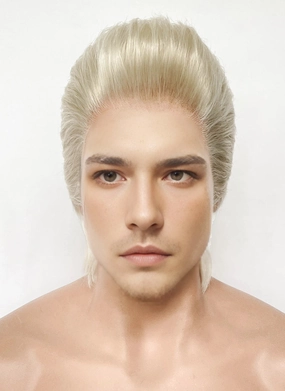 Pastel Ash Blonde Straight Slicked Back Lace Front Synthetic Men's Wig LF8037