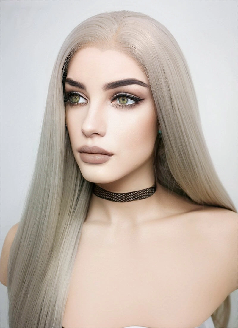 Pastel Blondish Grey Straight Lace Front Synthetic Wig LF238