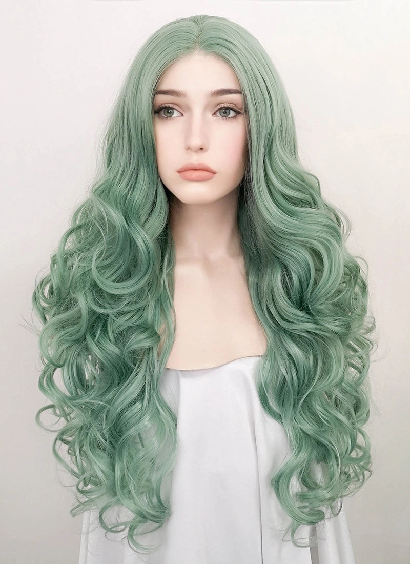 Pastel Green Wavy Lace Front Synthetic Wig LF5117