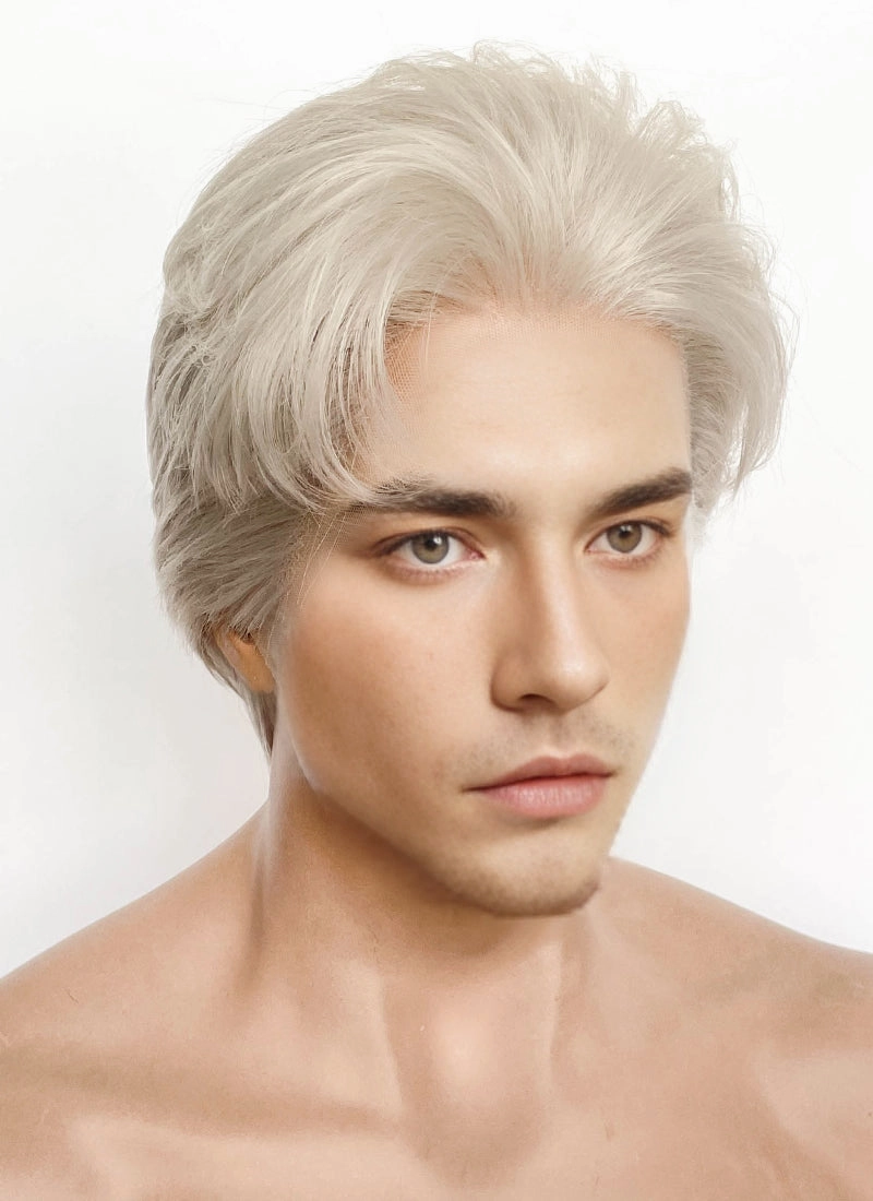Pastel Grey Blonde Straight Lace Front Synthetic Men's Wig LF8038