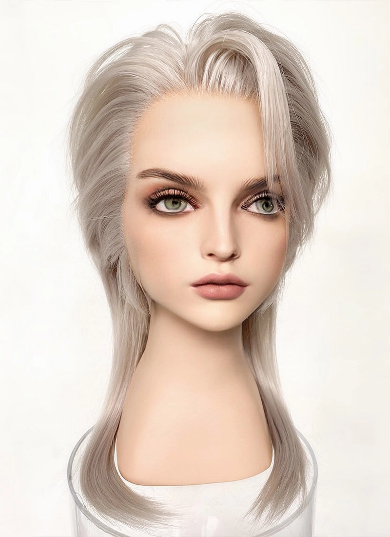 Pastel Grey Blonde Wolf Cut Straight Lace Front Synthetic Hair Men's Wig LF6034