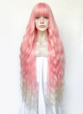 Pink Blonde Ombre Wavy Synthetic Hair Wig NS577