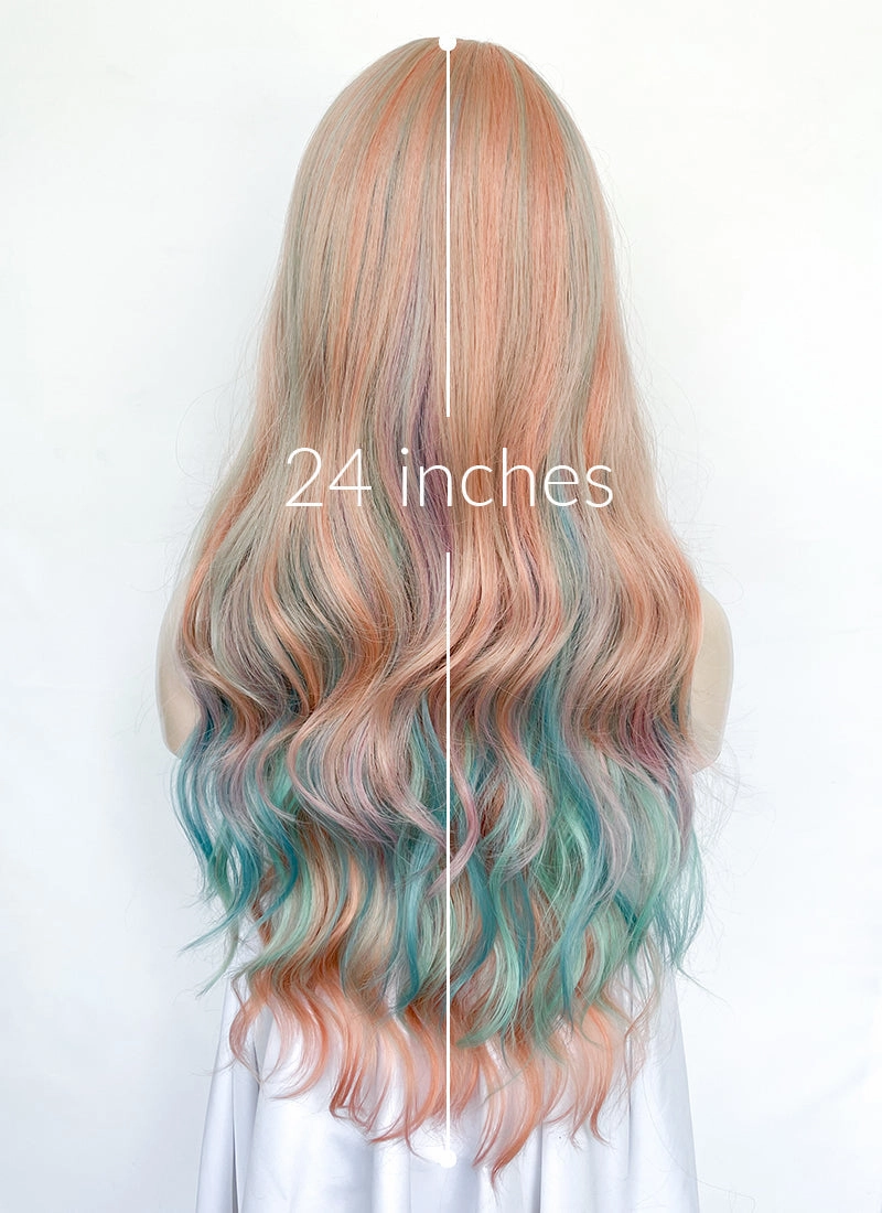 Pink Rainbow Color Wavy Synthetic Wig NL087