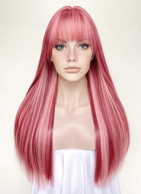 Red With Pink Highlights Straight Synthetic Hair Wig NS507