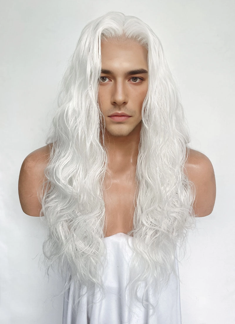White Wavy Lace Front Synthetic Hair Men's Wig LFM001