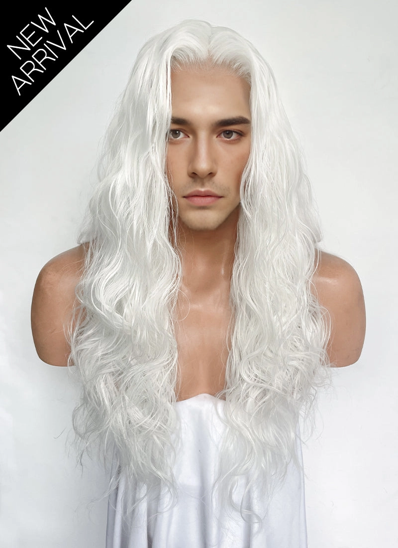 White Wavy Lace Front Synthetic Hair Men's Wig LFM001