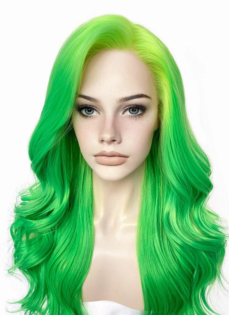 Yellow Green Ombre Wavy Lace Front Synthetic Hair Wig LFK5557